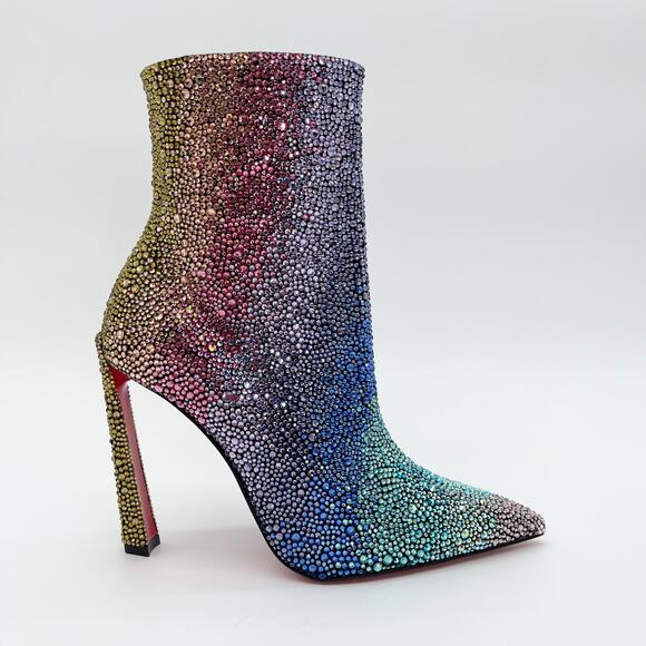New Christian Louboutin Condora Strass Rainbow Crystal Heeled Ankle Boots EU 36 - Picture 4 of 14
